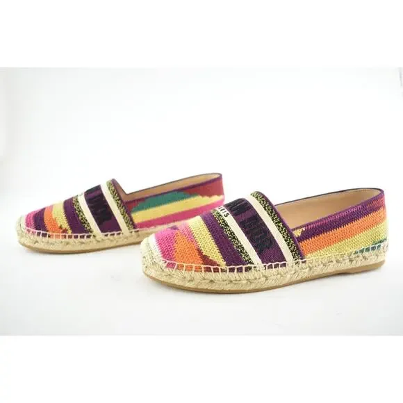 Dior Granville Patchwork Cotton Logo Embroidered Multicolor Espadrille Flat 42 - Picture 10 of 12